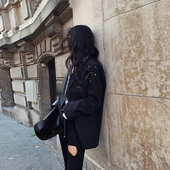 2020 Jeseni Novi korejski Splash-Ink Zahodni Slog Priložnostne Črna ženska Obleka Jopič Harajuku Letnik Street Nositi Gothic Oblačil