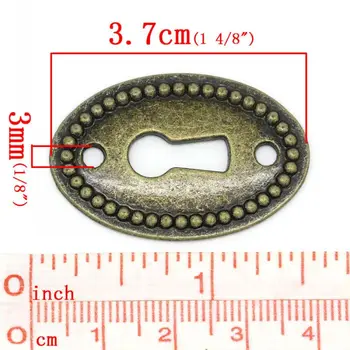 DoreenBeads Priključki Ugotovitve Ovalne Antično Bronasto Ključavnična Luknja Vzorec Vklesan 3.7x2.5 cm,10PCs