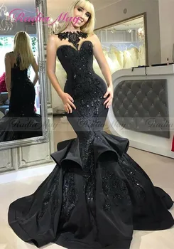 Elegantno Črno Morska Deklica Prom Obleke 2020 Tiste Vezenine Ruched Ruffles Afriške Formalno Obleko Plus Velikost Večer Stranka Oblek