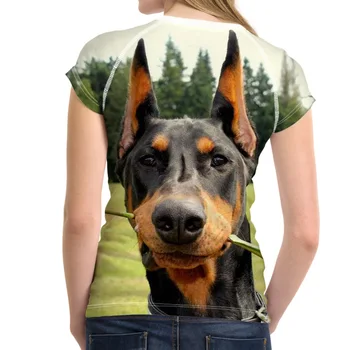 Kawaii 3D Pes Doberman Tiskanja Ženske Majice s kratkimi rokavi blagovne Znamke Oblikovalec O Vratu T-majice za Dekleta Priložnostne Harajuku Kratek Top Tees