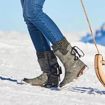 Najboljše Kakovosti Darilo Za Ženske Škornji Zimski Autumn Dekleta Ravno Pete Boot Mode Pletenje Mozaik Čevlji