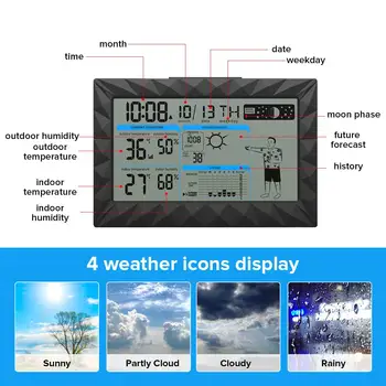 AUGIENB AUG-8638 LCD Velik Zaslon Vremenske Postaje na Prostem, v Zaprtih prostorih Termometer, Higrometer Temperatura Koledar Dremež Budilka