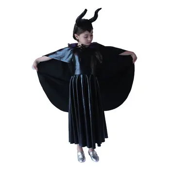Maleficent mačehe Čarovnice Kostum Za Teen Girl Obleko za noč Čarovnic Otroka Glavo+Plašč 3pc Set Otrok Lepoto Frock Tunika Oblačila