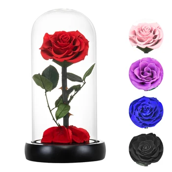 Večno Rose Valentinovo Darilo, s Stekleno Kupolo, Umetno Cvetje, Poročni Dekor Božič, Rojstni dan, Novo Leto Darilo za Ženske