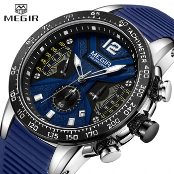 2021 Novo MEGIR Watch Moških Luksuzne blagovne Znamke Silikonski Šport Quartz Kronograf Ura Moška Ure Nepremočljiva Datum Vojaške Zapestje Gledati