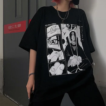 Harajuku Ulične Oblačila Ženska Poletje Moda majice korejski Ulzzang Anime Natisnjeni T-shirt Nekaj Svoboden Black T Shirt Vrh