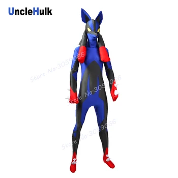 Mega Lucario Kostum Črni in Modri Spandex Zentai Kostum | UncleHulk