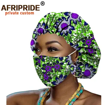 Afriške Bonnets za Ženske Uhane Afriške Ankara Tiskanja Bonnets Noč Spanja Klobuk Turban Vosek Batik Bombaž Match Print Masko A20H011