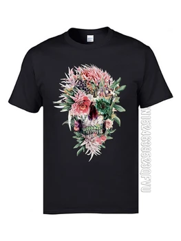 Dobra Kakovost Moške Bombaž Lobanje Tshirts Momento Mori Rev Rose Lobanje 3D Tiskanih T Shirt Roza Punk Band Tee Srajce Lobanje
