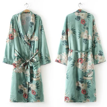 Ženske Svoboden Retro Svile Priložnostne Kimono Cvet Dolgo Cardigan Vrhovi Boho Jesensko Zimski Plašč Suknjič Bluze Z Dolgimi Rokavi Plašč