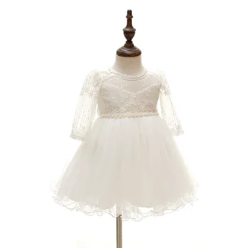 Elegantno Baby Dekleta Oblačenja Bele O-vratu Dolg Rokav Očesa Princesa Obleko Bombaž Za Stranko Poroko Srčkan Baby Girl Obleke