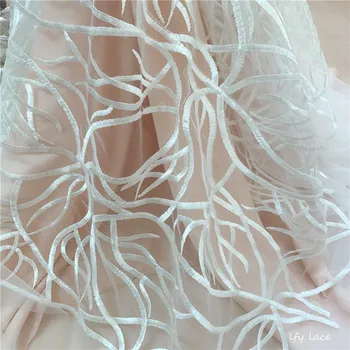 2020 nov geometrijski patern off white francoski sequins vezenje dolge poročne obleke stranka obleko očesa tkanine, čipke DIY šivanje farbric