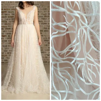 2020 nov geometrijski patern off white francoski sequins vezenje dolge poročne obleke stranka obleko očesa tkanine, čipke DIY šivanje farbric