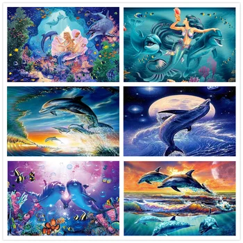 5d diy diamond slikarstvo živali delfinov, Navzkrižno Šiv Diamond Vezenje morska deklica Podvodni svet Diamond Mozaik Doma Dekor darila