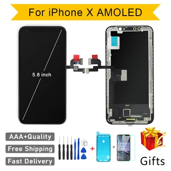 Kakovosti AAA AMOLED GX Ne Dead Pixel Za IPhone X LCD Zaslon na Dotik za 5,8 palca Računalnike Skupščine Zamenjava LCD Pantalla
