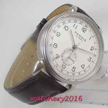 42mm PARNIS, bela številčnica Arabski označi datum okno st samodejno mens watch