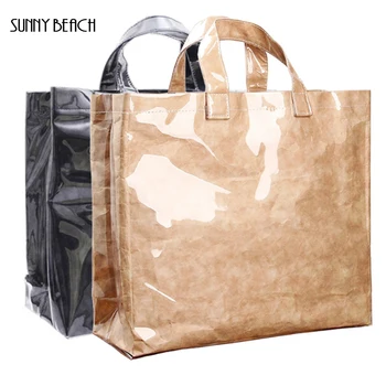 SONČNI PLAŽI blagovne znamke visoke kakovosti Dvojno pregleden torbice kraft papir, kraft papir nakupovalno vrečko eno ramo torba Priložnostne Tote vrečko