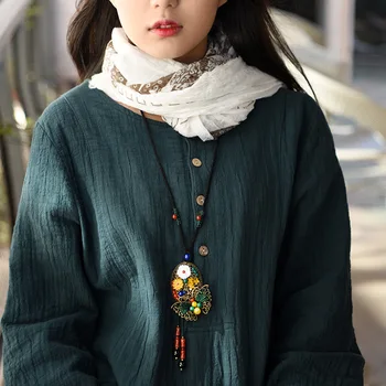 Moda Kitajski veter nakit narave kamni letnik ogrlico ,nove etnične lupini ogrlico,ročno baker cvetje pulover ogrlica