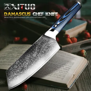 XITUO Rastlinskih Cleaver Kuhinjski Nož Japonski Damask Kuhar Nož 67 Plast Anti-rja Noži Ultra Sharp G10 Ročaj Kuhanje Orodje