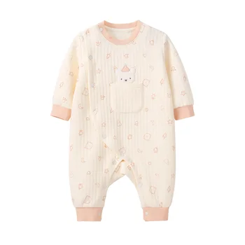 Pureborn Novorojenčka Unisex Baby Jumpsuit Debele Prešite Bombaž Baby Dekle Romper Risanka Natisnjeni Baby Boy Oblačila Baby Pozimi Pižami