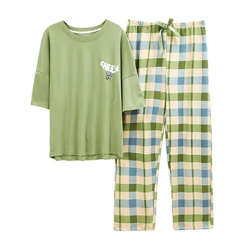 MELIFLE Poletje Moda Zeleno Svileno Pižamo Kompleti za Ženske, Bombaž PJS Satenasto Mehka Sleepwear Atoff Doma Kawaii Salon More