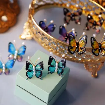 SINZRY original ročno glaze deisgn naravni biser metulj stud uhani za ženske lady ustvarjalne nakit