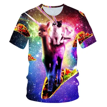 2020 Poletne Majice Novi Galaxy Prostor 3D T Shirt Lep Mucek Mačka Jesti Taco Pizza Smešno Vrhovi Tee Kratek Rokav