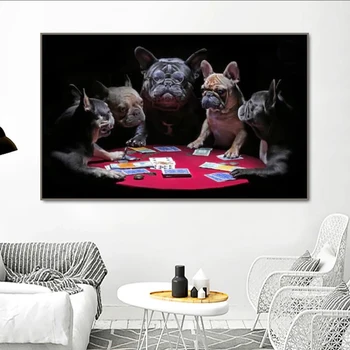 Pasje Igralne Karte, Plakati in fotografije Živali Buldog Wall Art Fotografij, Platno, Slike za Dnevna Soba Dekoracijo Brez Okvirja