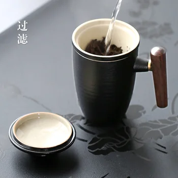 Črna keramika Urad Vrč s filtrom in kritje gospodinjskih keramičnih skodelic čaja pokal