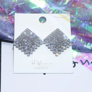 Korejski novo modno oblikovanje nakita high-end sijoče kristalno simple square uhani bar stranka stranka uhani za ženske