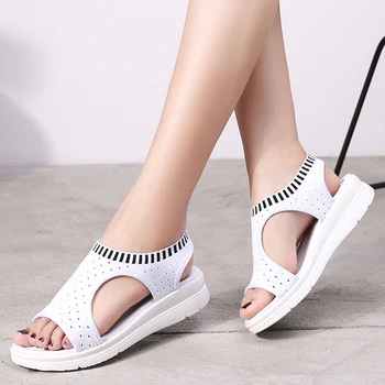 2020 Ženske Sandale, ki Modne Dihanje Udobje za Nakupovanje Dame Sandale Poletni Čevlji klin Črno Beli Sandali, Čevlji