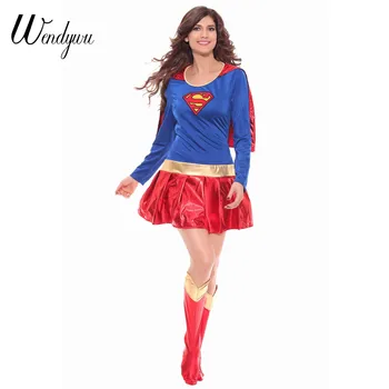 Wendywu Vroče Prodaje Ženske Superhero Odrasle, Mini Modno Obleko Obleko Za Noč Čarovnic Super Dekle Kostum