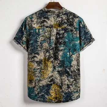 Mens Etnične Kratek Rokav Priložnostne Bombaž Perilo Hawaiian Tiskanja Majica Bluzo ropa hombre elegante guayabera camisa hombre