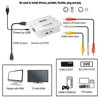 Kebidu Full HD 1080P RCA AV Moški-Ženski Adapter Pretvornik Mini Kompozitni CVBS AV za HDMI je združljiv Audio Converter