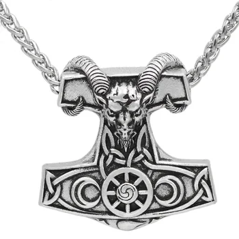 Moški Viking Kozje Thor je Kladivo Mjolnir z Rune Amulet Ogrlico, Obesek