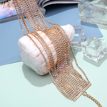 Hesiod Luxury Gold Polno Kristalno Ogrlica Večplastne Široka Zapestnica za Ženske Poročni Nakit za Nevesto