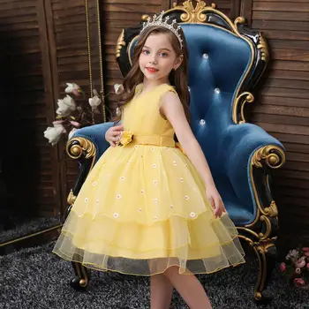 V NewFlower Letnik Vezenje Baby Dekleta Oblačenja Otvoritveni Slovesnosti Oblačila Tutu Stranka Elegantno Obrabe, Dekleta Princesa Obleko Otroci