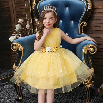 V NewFlower Letnik Vezenje Baby Dekleta Oblačenja Otvoritveni Slovesnosti Oblačila Tutu Stranka Elegantno Obrabe, Dekleta Princesa Obleko Otroci