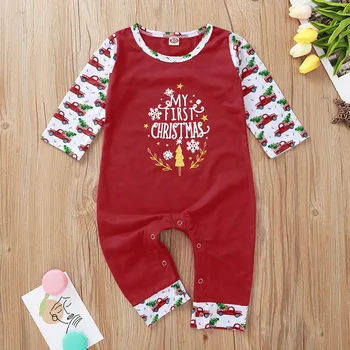Moj 1. Božič Novorojenega Dojenčka Baby Fantje Dekleta Pismo Tiskanja Romper Dolgimi Rokavi Jumpsuit Obleke bebes 3M-18 M