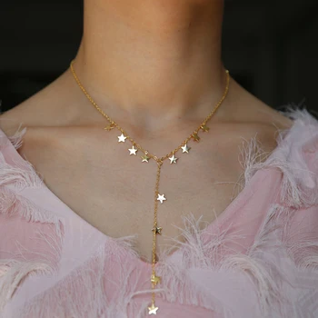 2021 Visoke kakovosti Y Obliko čar ženske Dolgo Ogrlico Z drobnim Star Verige Ogrlica za srčkano dekle elegantno občutljivo modni nakit