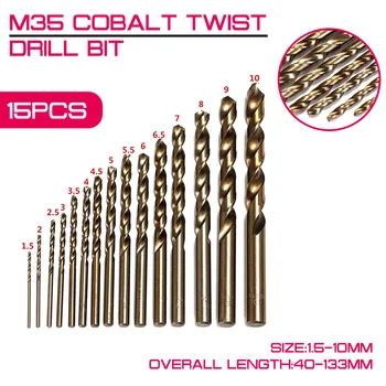 15pcs/set M35 Kobalt Twist Drill Bit HSS-CO za 1,5-10 mm hitroreznega Jekla 40-133mm Dolžina Lesa Vrtanje Kovin najvišje Kakovosti