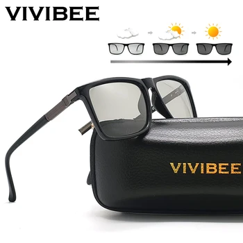 VIVIBEE Moških Napredno Photochromic sončna Očala TAC Polarizirana TR90 Svetlobe Kvadratni Okvir Prehod Leče Barve Vožnjo sončna Očala
