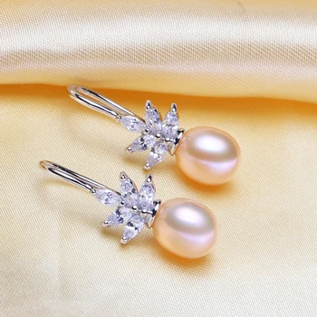 Moda Novih naravnih sladkovodnih biser uhani za ženske 925 sterling srebrni uhani s pearl