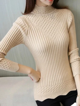 Ženske toplo pol-vratu jopica 2021 pozimi nova barva kratek pulover puloverju Slim tesen-opremljanje prosto živečih dolgo sleeved majica