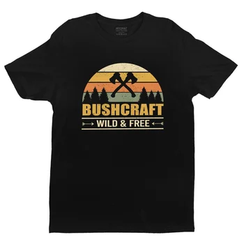 Bushcraft Divje In Svobodne T Shirt za Moške Čistega Bombaža T-shirt O-vratu, Kratka Sleeved Prostem Preživetje pohodništvo, kampiranje bushcrafter Tee