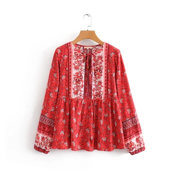Chu Sau lepote Nove 2019 Boho Cvjetnim Tiskanja Bluze za Ženske Počitnice Stil Modni Majice z Dolgimi Rokavi Ženske Camisa De Moda