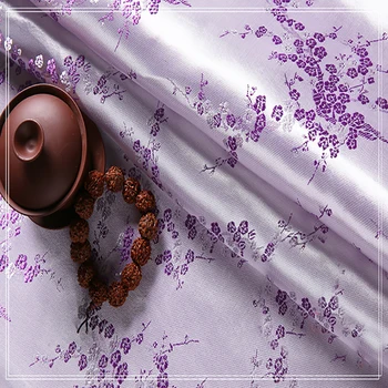 Visoka kakovost brocade jacquardske poliester belo ozadje vijolično plum blossom tkanina za ženske obleke tkiva mozaik za 100x90