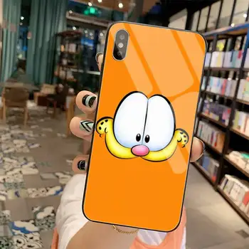 Risanke Mačka Garfield Black TPU Mehke Gume Telefon Kritje Kaljeno Steklo Za iPhone 11 XR Pro XS MAX 8 X 7 6S 6 Plus SE 2020 primeru