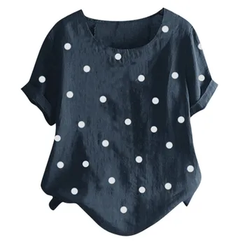 Bluzo Ženske Priložnostne Plus Velikost O-Vratu Pika Natisnjeni Svoboden Gumb Tunika Majica Bluzo Vrhovi Plus Velikost Osnovne Blus
