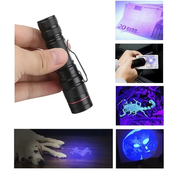Prenosni Zoomable LED UV Svetilko 395nm Vijolično Ultra Vijolična Svetloba Blacklight UV Svetilko, Baklo AA 14500 Baterije Niso vključene
